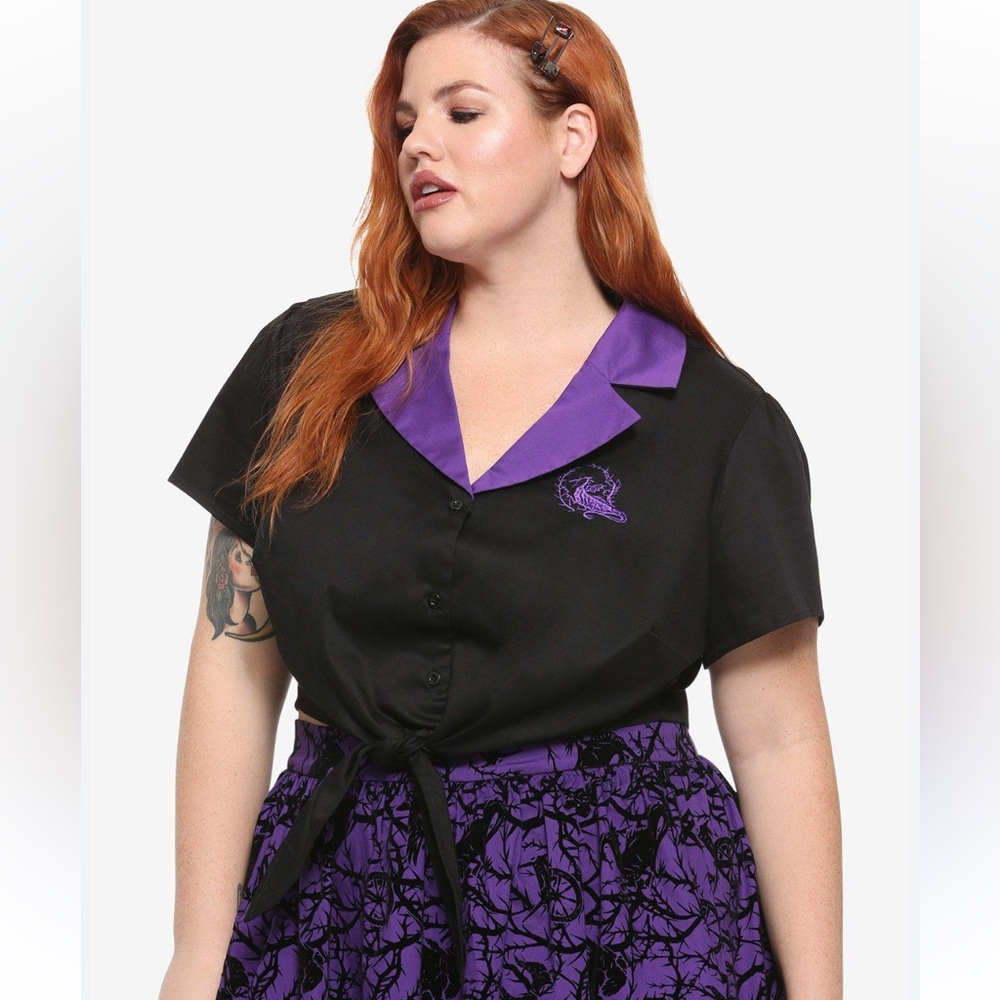 Disney Sleeping Beauty Maleficent Crop Top Button Shirt Women Plus XXL Halloween